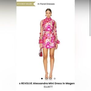 Elliatt x Revolve Alessandra Mini Dress in Magenta XS Flower Appliqué